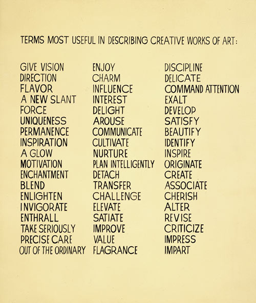 Terms Most Useful in Describing Creative Works of Art (1966-68), by John Baldessari